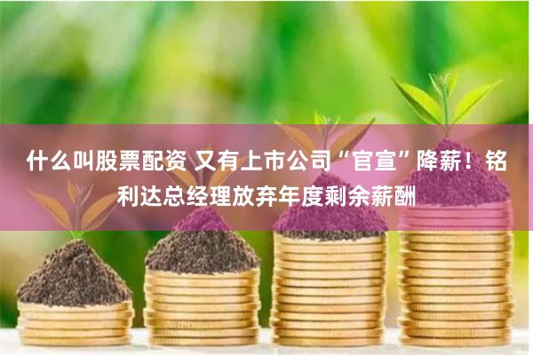 什么叫股票配资 又有上市公司“官宣”降薪！铭利达总经理放弃年度剩余薪酬